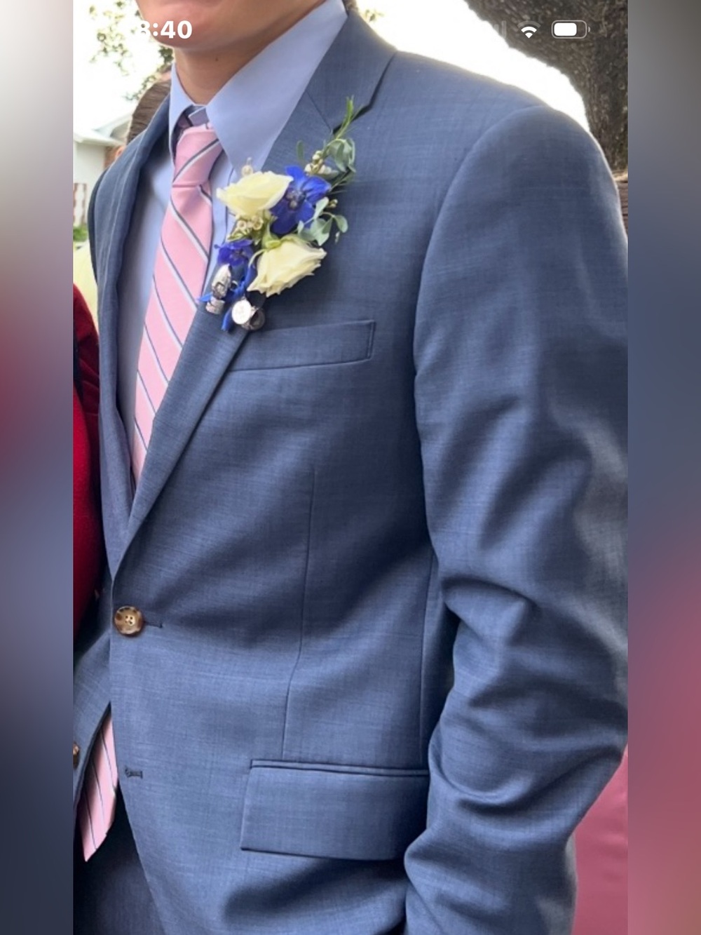 Thompson Light Blue Two-Button Suit Blazer with Pink Tie Accent
